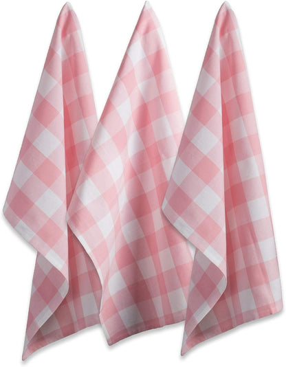 Buffalo Check Kitchen Collection, Classic Farmhouse Dishtowel Set, 20x30, Pink &White, 3 Piece