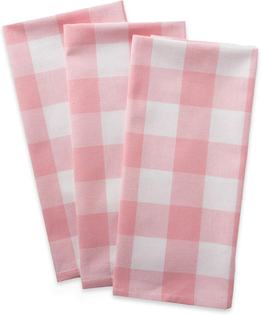Buffalo Check Kitchen Collection, Classic Farmhouse Dishtowel Set, 20x30, Pink &White, 3 Piece