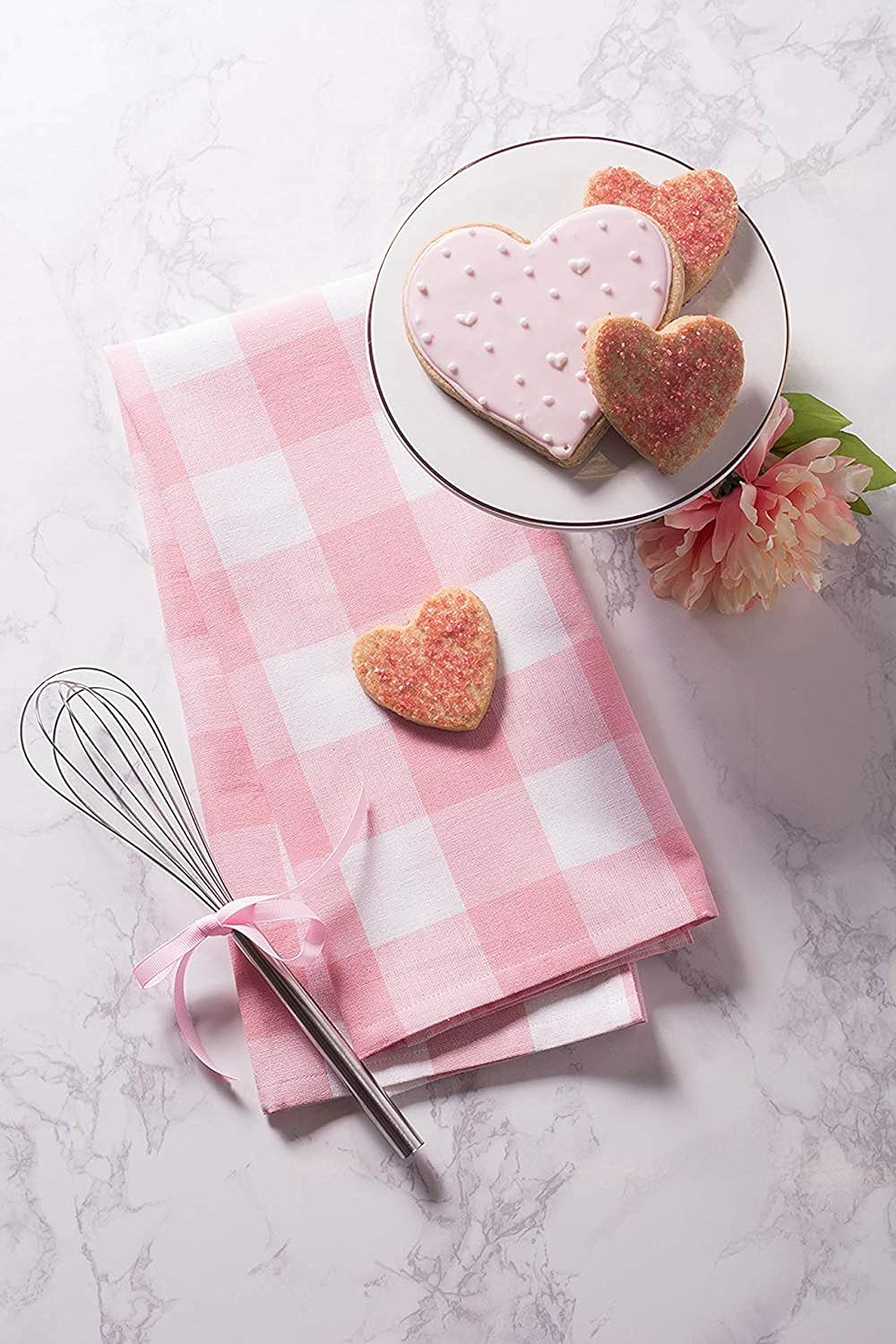 Buffalo Check Kitchen Collection, Classic Farmhouse Dishtowel Set, 20x30, Pink &White, 3 Piece