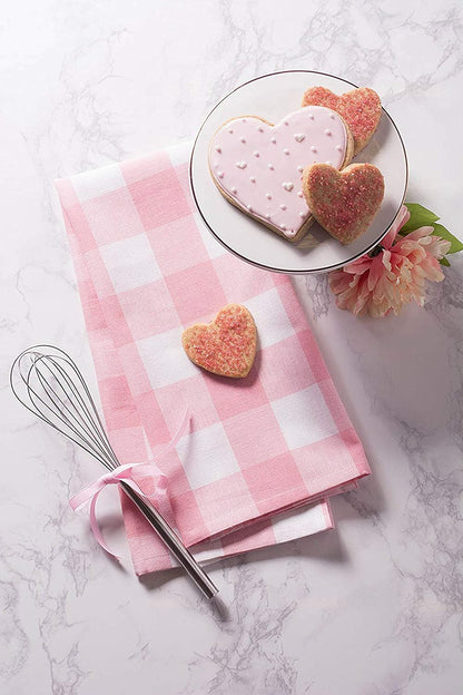 Buffalo Check Kitchen Collection, Classic Farmhouse Dishtowel Set, 20x30, Pink &White, 3 Piece