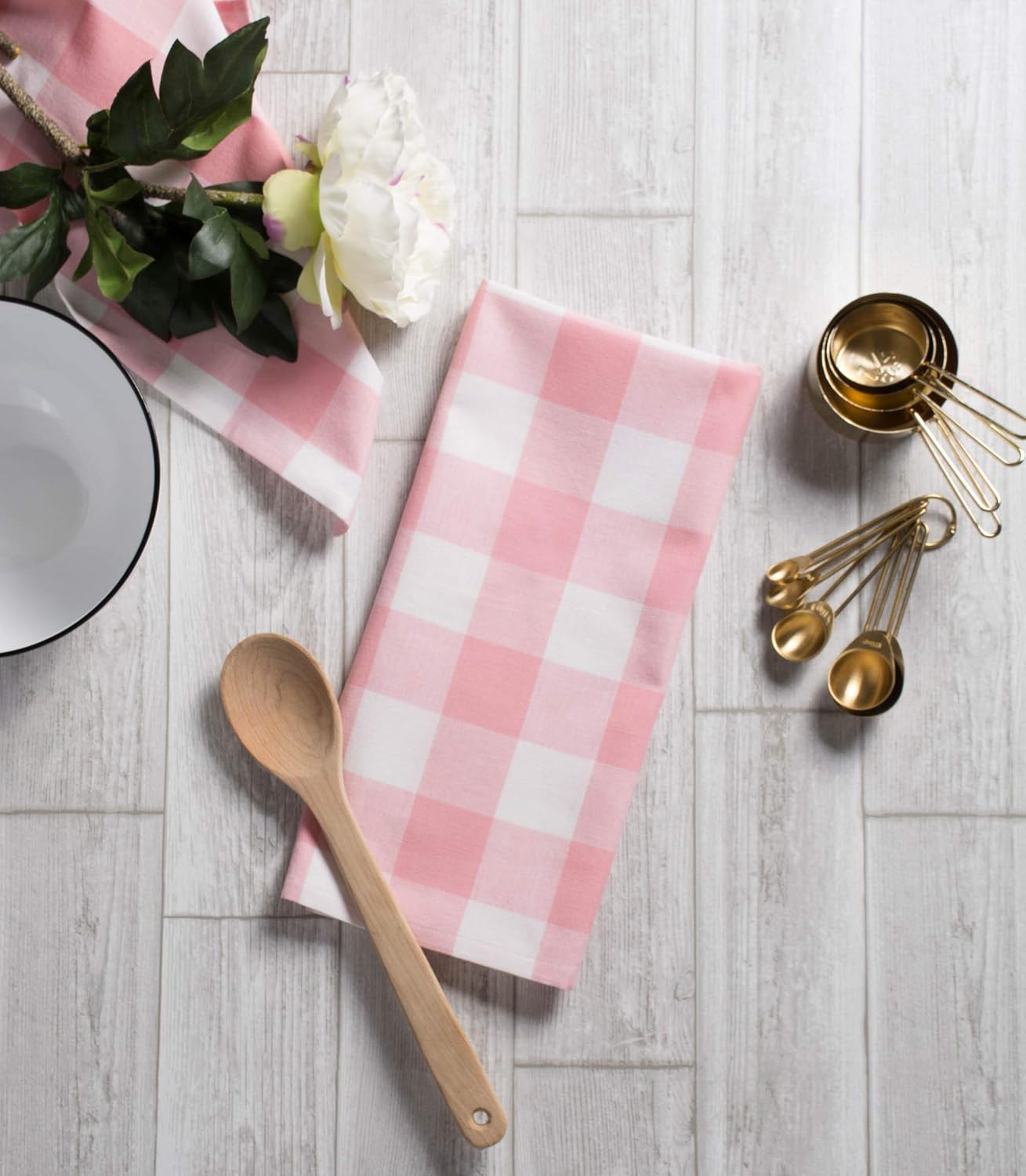 Buffalo Check Kitchen Collection, Classic Farmhouse Dishtowel Set, 20x30, Pink &White, 3 Piece