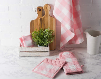 Buffalo Check Kitchen Collection, Classic Farmhouse Dishtowel Set, 20x30, Pink &White, 3 Piece