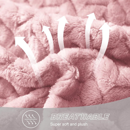 Exclusivo Mezcla Fleece Throw Blanket for Couch and Bed, 50x70 Inches Soft Cozy Jacquard Flannel Blankets, Lightweight Fuzzy Plush Throws for Women, Pink