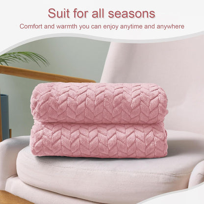 Exclusivo Mezcla Fleece Throw Blanket for Couch and Bed, 50x70 Inches Soft Cozy Jacquard Flannel Blankets, Lightweight Fuzzy Plush Throws for Women, Pink