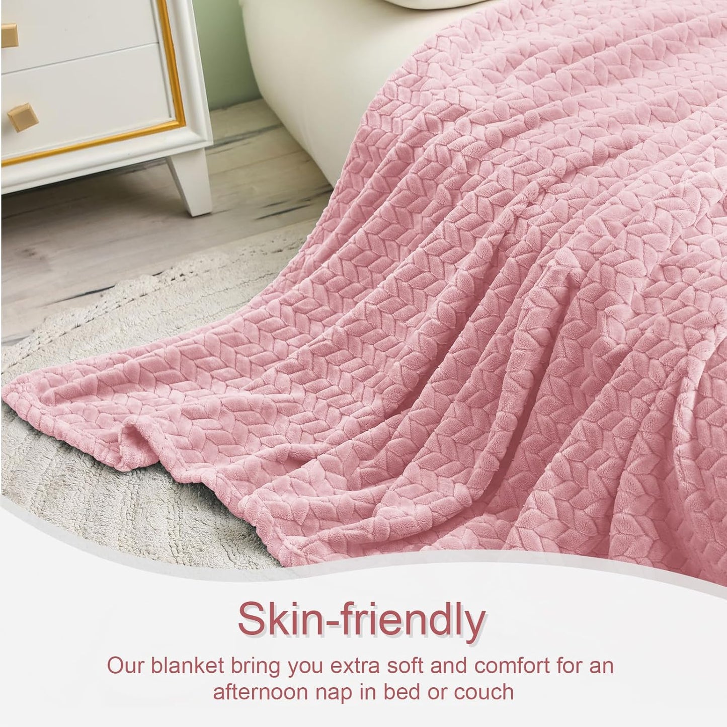 Exclusivo Mezcla Fleece Throw Blanket for Couch and Bed, 50x70 Inches Soft Cozy Jacquard Flannel Blankets, Lightweight Fuzzy Plush Throws for Women, Pink