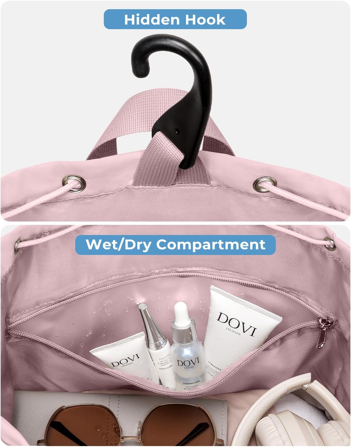 Drawstring Tennis Backpack with Shoe Compartment & Wet Pocket