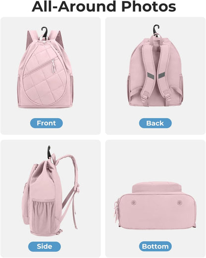 Drawstring Tennis Backpack with Shoe Compartment & Wet Pocket