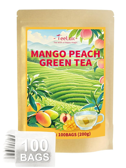 Mango Peach Green Tea, Steamed Green Tea Blend, Fruit Aroma, 100ct