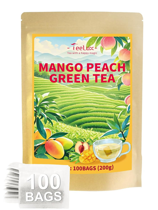 Mango Peach Green Tea, Steamed Green Tea Blend, Fruit Aroma, 100ct