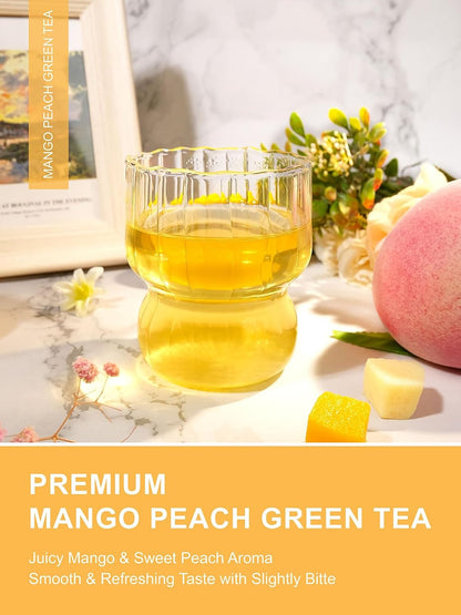 Mango Peach Green Tea, Steamed Green Tea Blend, Fruit Aroma, 100ct
