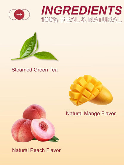 Mango Peach Green Tea, Steamed Green Tea Blend, Fruit Aroma, 100ct
