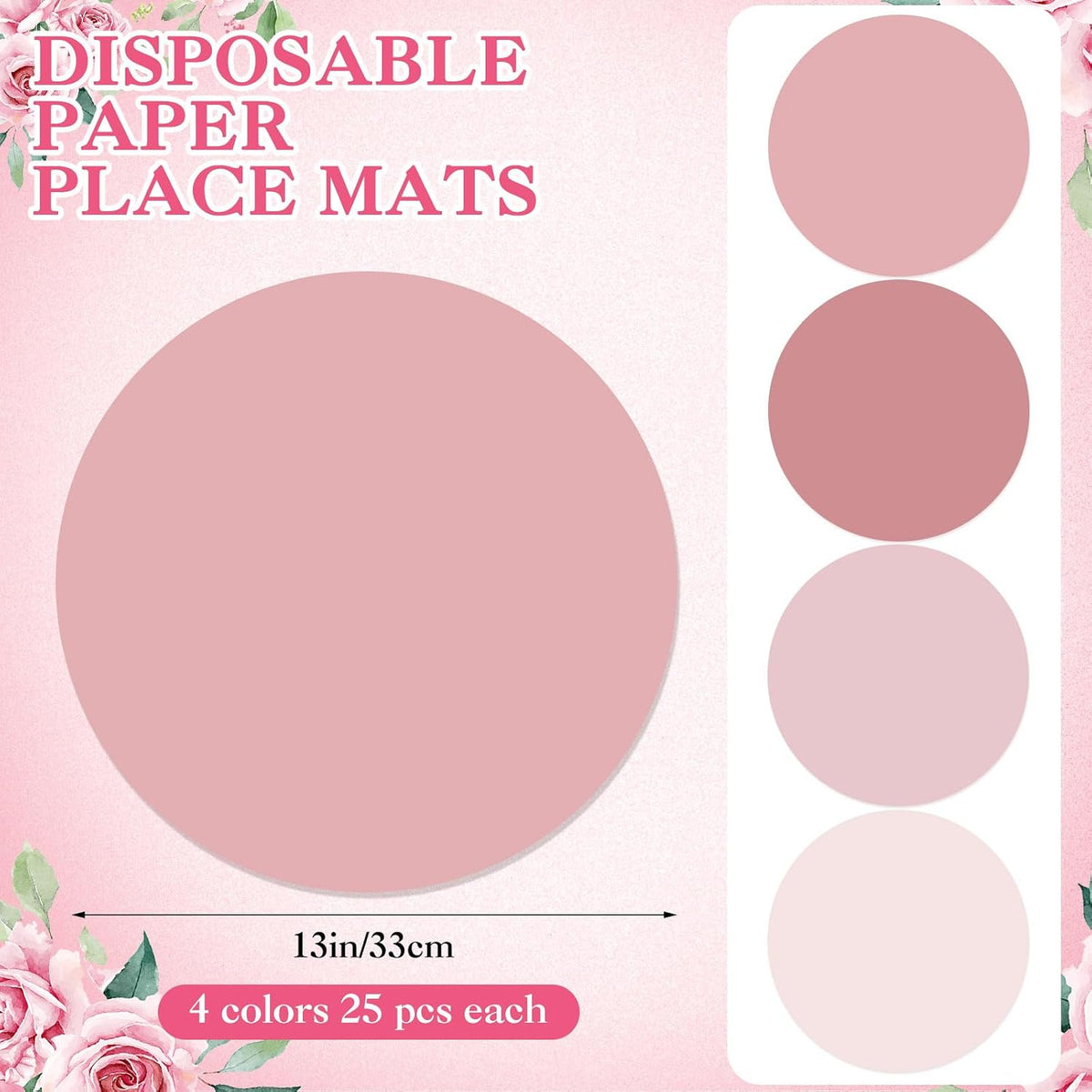 100 Pcs Pink Paper Placemats, Pink Table Placemats Disposable
