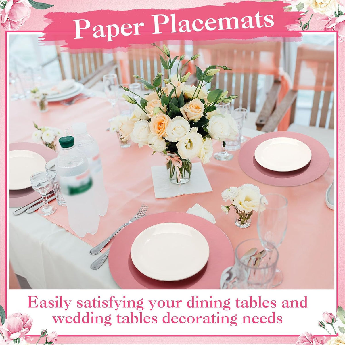 100 Pcs Pink Paper Placemats, Pink Table Placemats Disposable