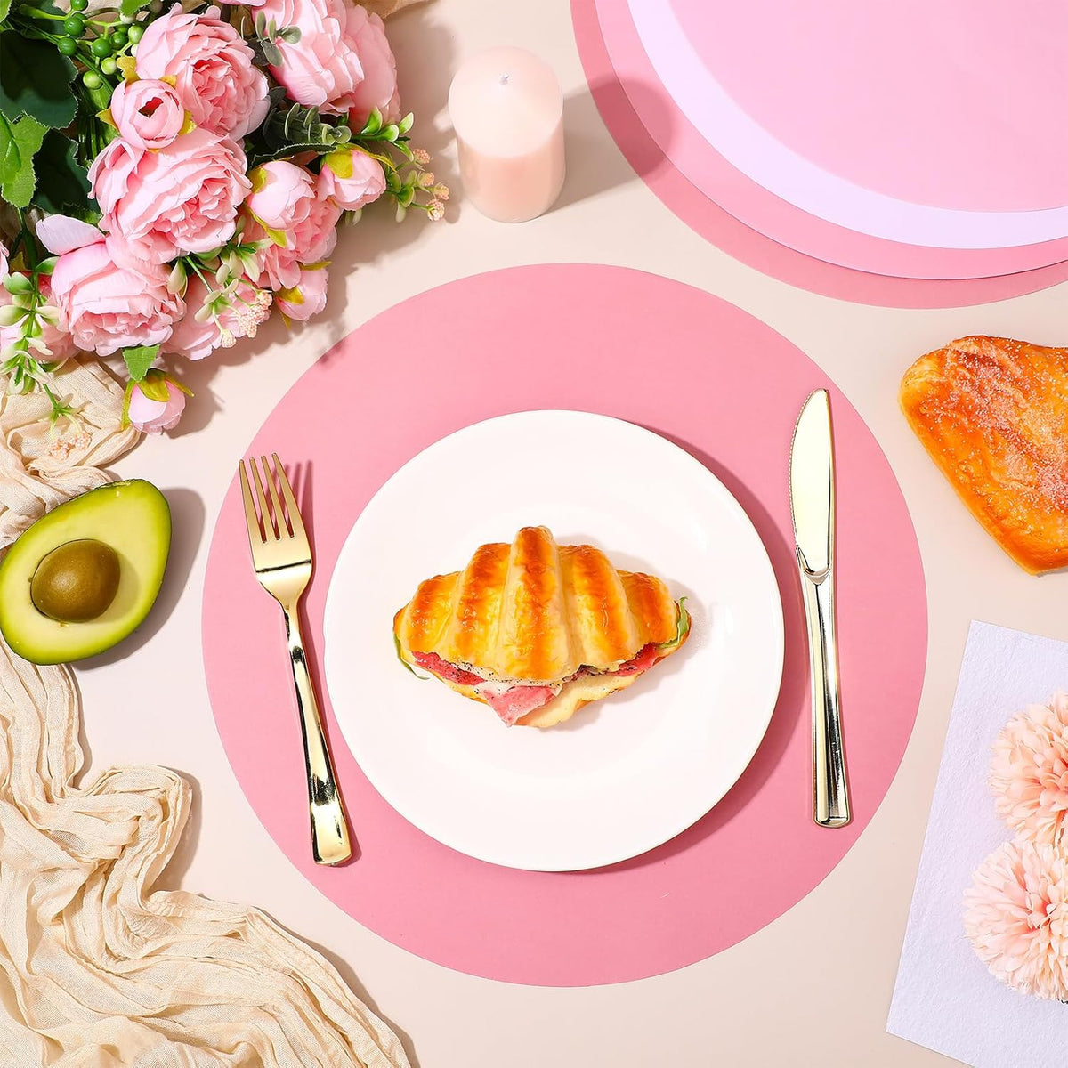 100 Pcs Pink Paper Placemats, Pink Table Placemats Disposable