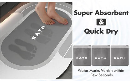 Bath Mats, Bath Rug (Pink) Super Absorbent Bath Mat Quick Drying Bathroom Rug Non-slip Diatomaceous Mud Bath Floor Mats. For outside bathtub or shower door, with free multifuntional hooks.