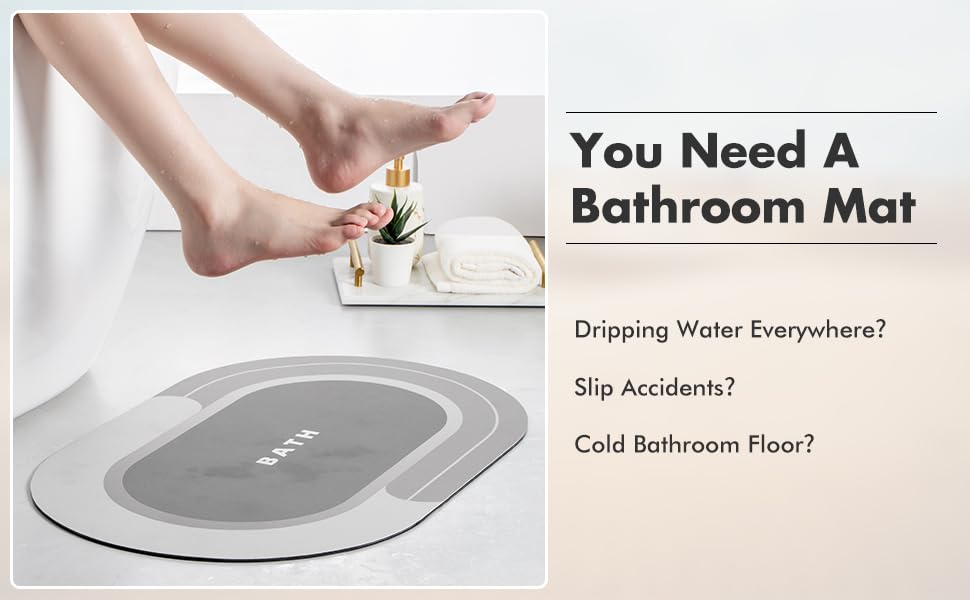Bath Mats, Bath Rug (Pink) Super Absorbent Bath Mat Quick Drying Bathroom Rug Non-slip Diatomaceous Mud Bath Floor Mats. For outside bathtub or shower door, with free multifuntional hooks.