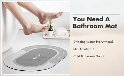 Bath Mats, Bath Rug (Pink) Super Absorbent Bath Mat Quick Drying Bathroom Rug Non-slip Diatomaceous Mud Bath Floor Mats. For outside bathtub or shower door, with free multifuntional hooks.