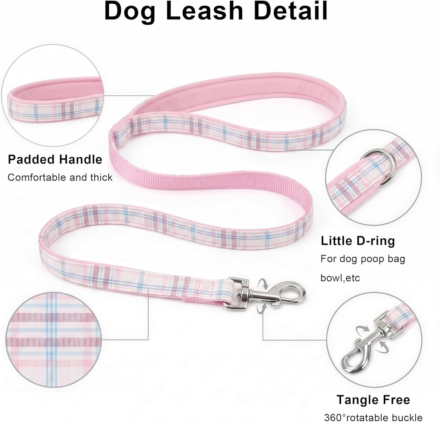 AIITLE No Pull Dog Harness and Leash Set, Step in Easy Fit Reflective Vest Harness for Small Medium Dogs, Adjustable Choke Free Plaid Harness for Walking, Jogging, Training, Pink S