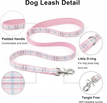 AIITLE No Pull Dog Harness and Leash Set, Step in Easy Fit Reflective Vest Harness for Small Medium Dogs, Adjustable Choke Free Plaid Harness for Walking, Jogging, Training, Pink S