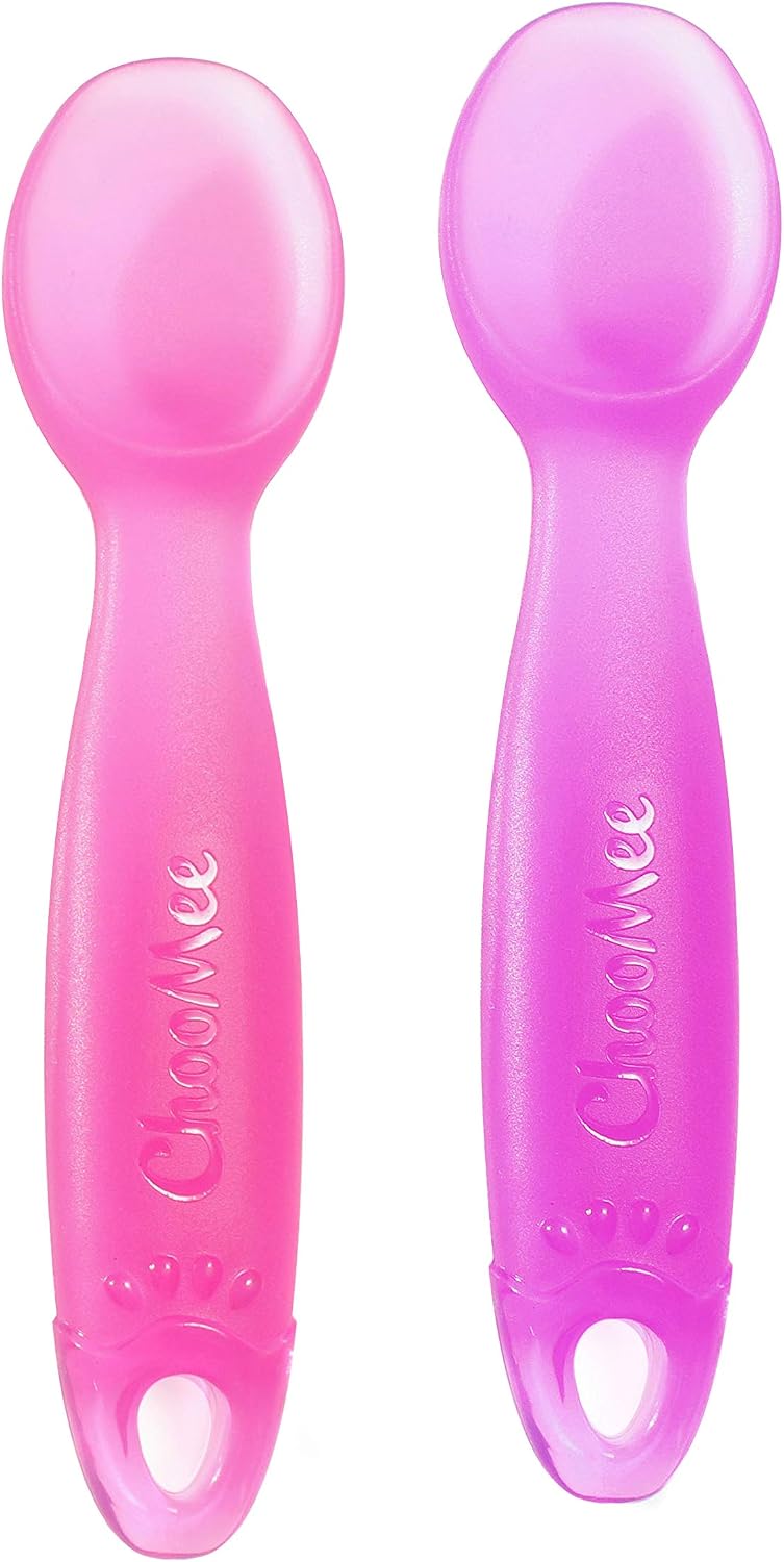 Silicone Baby Spoons | 4 Months +, First Stage Baby Led Weaning and Self Feeding | Soft Spoon with Firm Handle | Designed in USA, BPA Free, Premium grade Platinum Silicone | 2 CT
