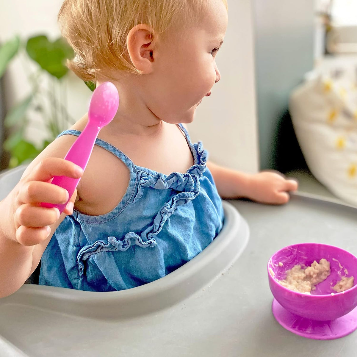 Silicone Baby Spoons | 4 Months +, First Stage Baby Led Weaning and Self Feeding | Soft Spoon with Firm Handle | Designed in USA, BPA Free, Premium grade Platinum Silicone | 2 CT