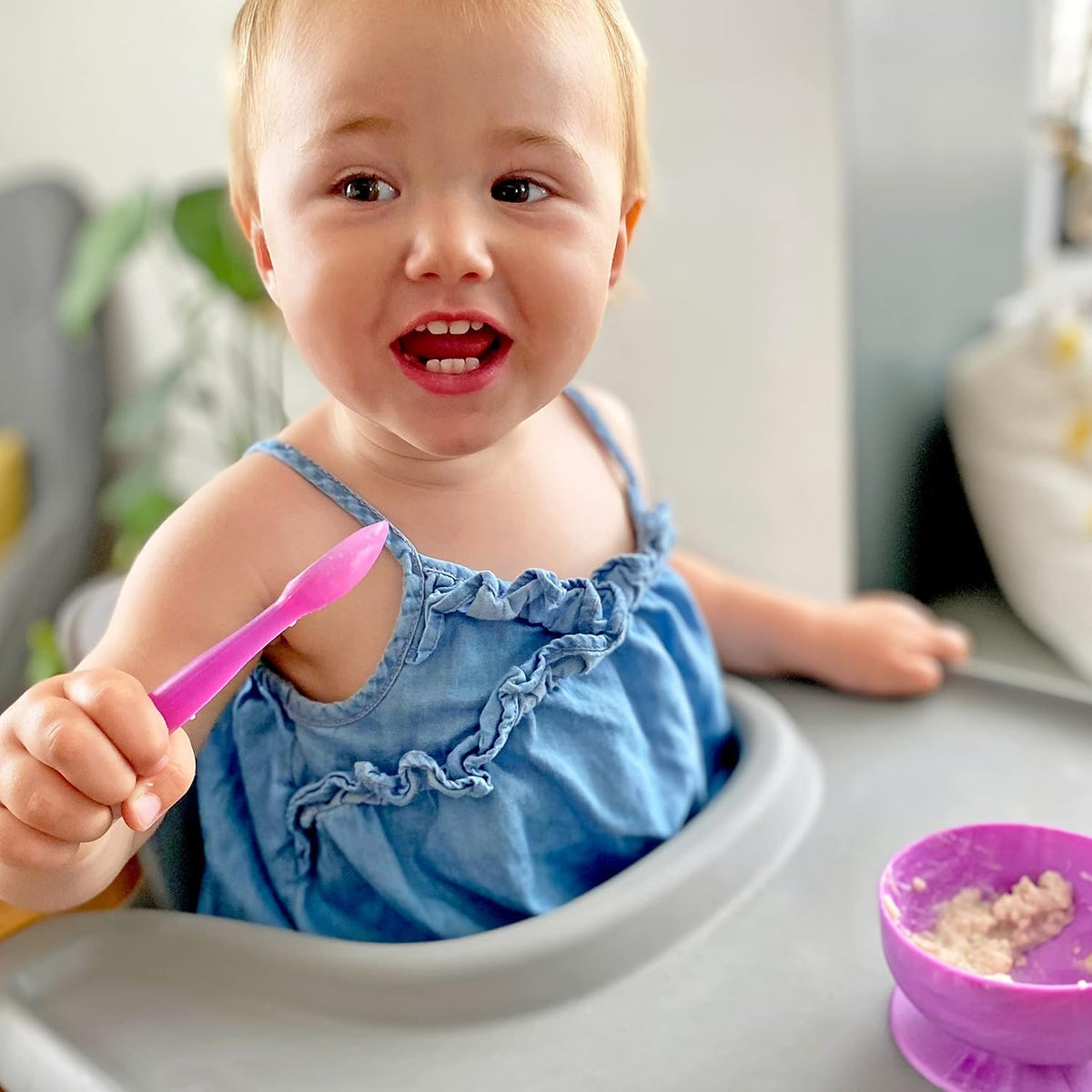 Silicone Baby Spoons | 4 Months +, First Stage Baby Led Weaning and Self Feeding | Soft Spoon with Firm Handle | Designed in USA, BPA Free, Premium grade Platinum Silicone | 2 CT