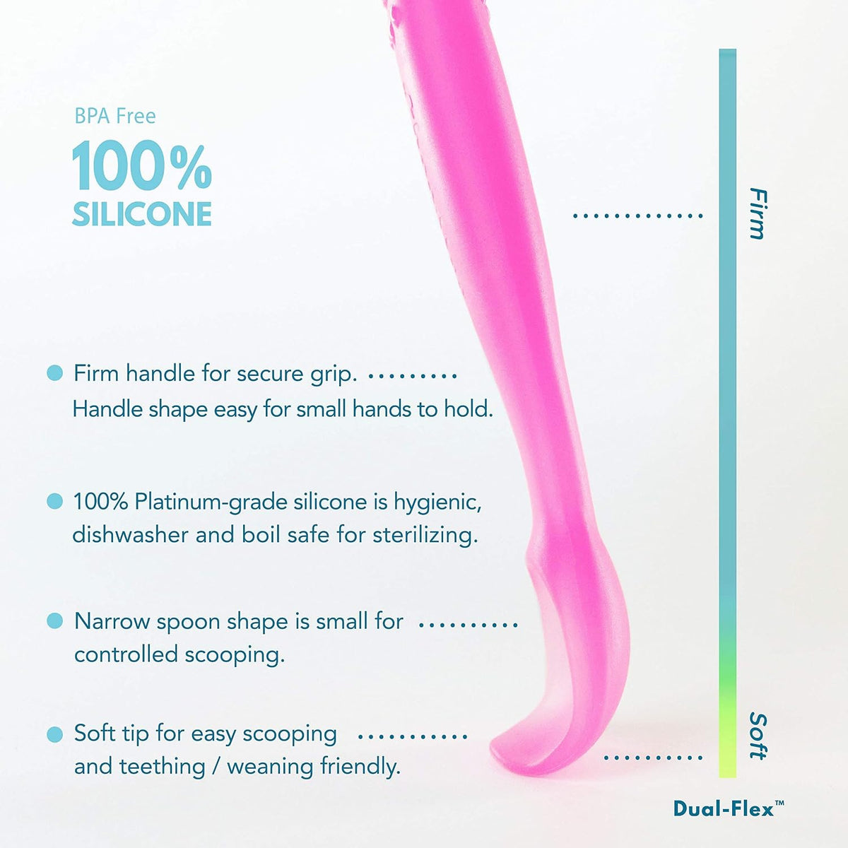 Silicone Baby Spoons | 4 Months +, First Stage Baby Led Weaning and Self Feeding | Soft Spoon with Firm Handle | Designed in USA, BPA Free, Premium grade Platinum Silicone | 2 CT