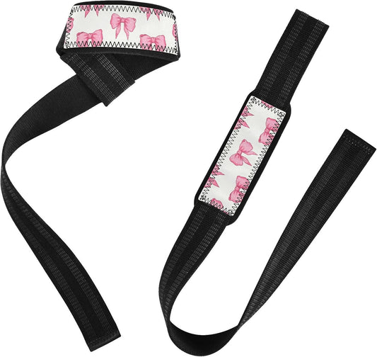 Cute Pink Bows Lifting Straps for Weightlifting,Wrist Straps with Thick Neoprene Padding,Pro Heavy Duty Gym Wrist Wraps for Powerlifting, Bodybuilding & Strength Training