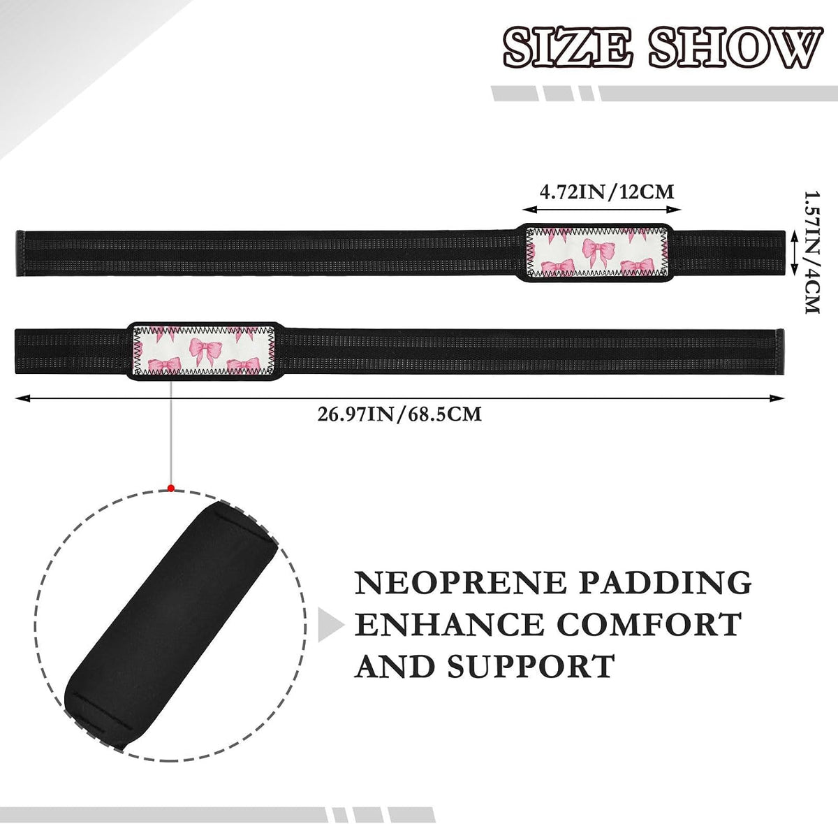 Cute Pink Bows Lifting Straps for Weightlifting,Wrist Straps with Thick Neoprene Padding,Pro Heavy Duty Gym Wrist Wraps for Powerlifting, Bodybuilding & Strength Training