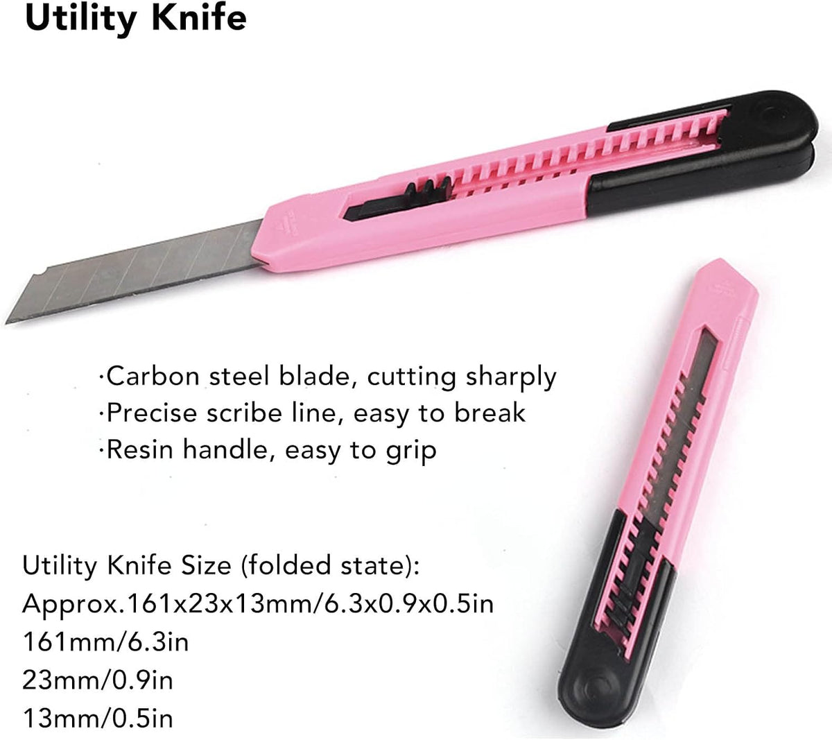 For Maintenance and Repair - 39 Piece Household Tool Kit - Pink and Black Hand Tool Set Including Claw Hammer Screwdriver Hex Wrench Pliers Tape Measure and Utility Knife with