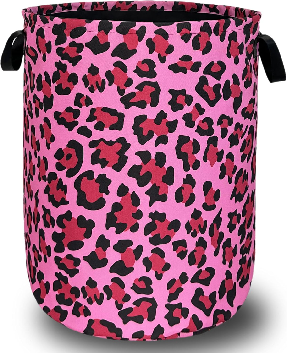 Pink Leopard Print Laundry Hamper Oxford Cloth Basket 18.9"x16.5"