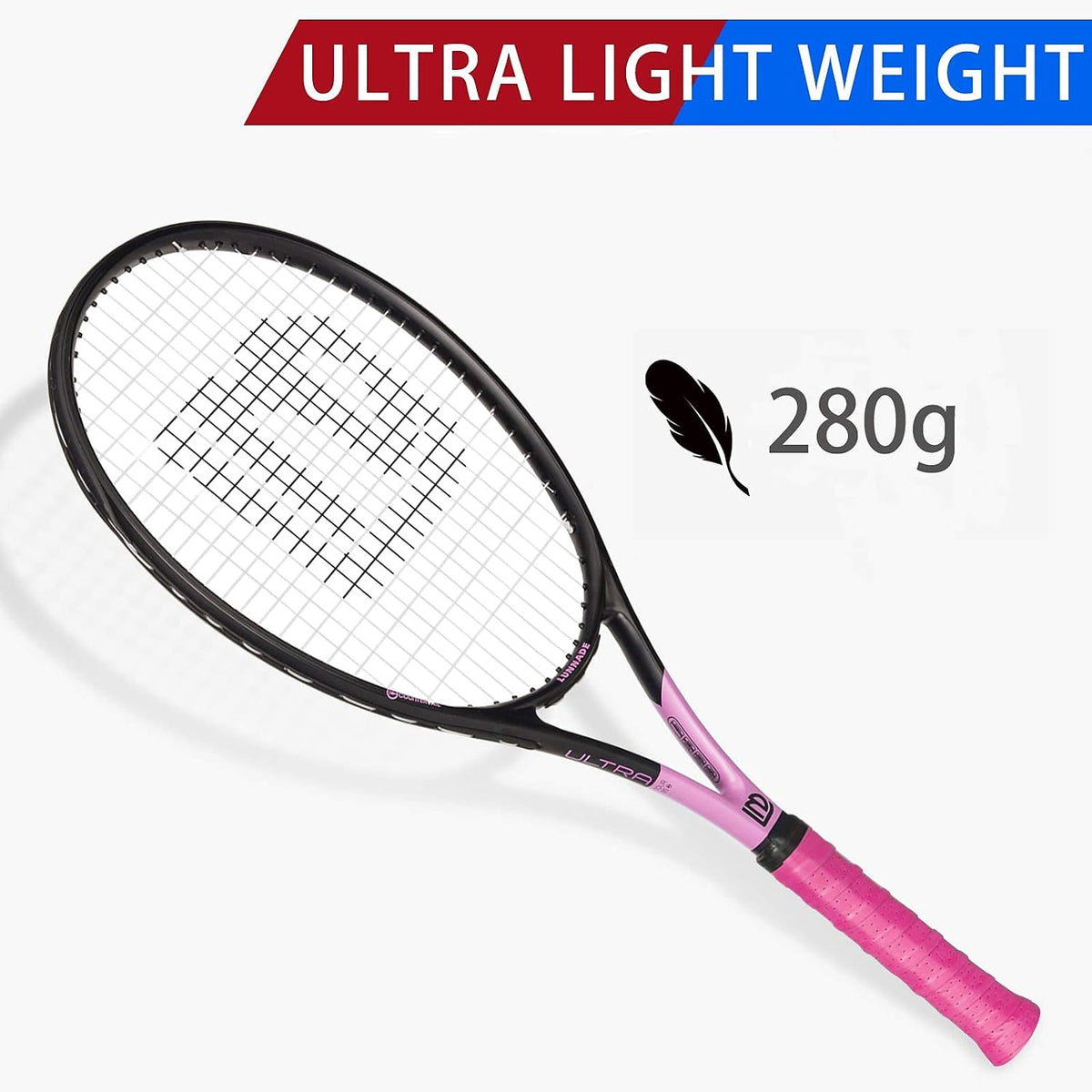 Adults Tennis Racket 27 Inch, Shockproof Carbon Fiber Tennis Racquet Light-Weight, Pre-Strung and Regrip, Suitable for Beginners to Intermediate Players