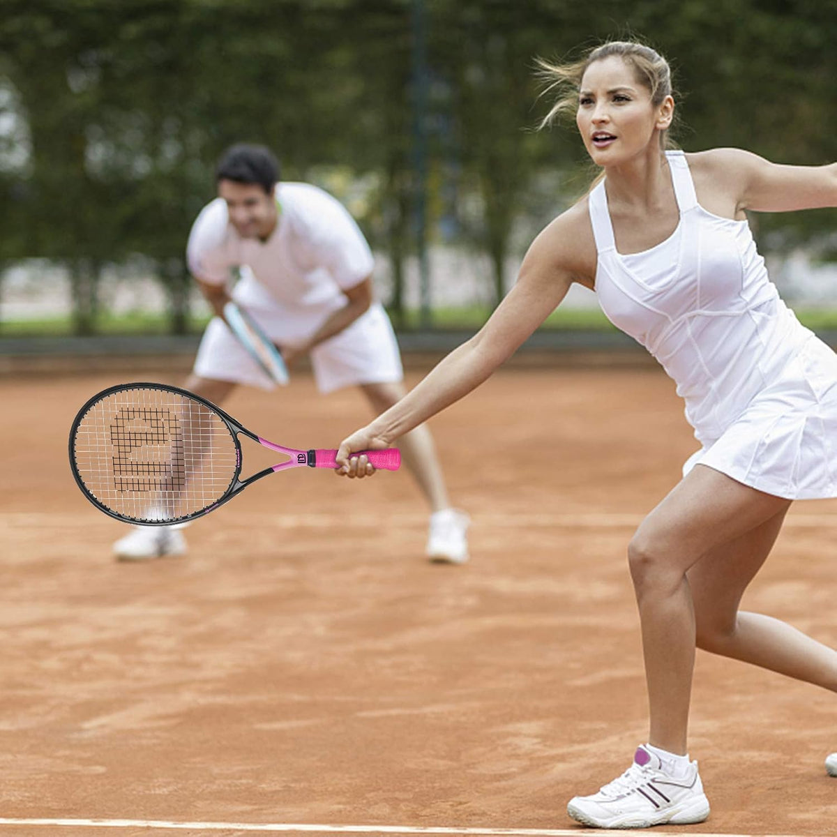 Adults Tennis Racket 27 Inch, Shockproof Carbon Fiber Tennis Racquet Light-Weight, Pre-Strung and Regrip, Suitable for Beginners to Intermediate Players
