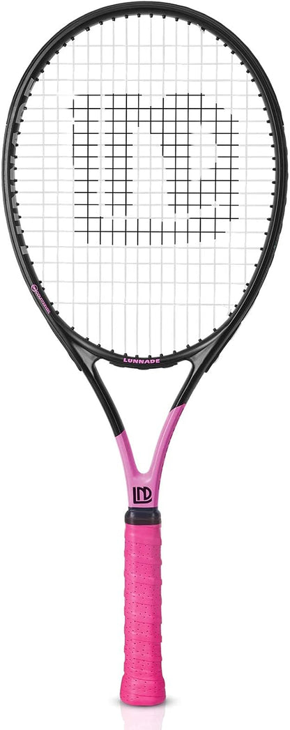 Adults Tennis Racket 27 Inch, Shockproof Carbon Fiber Tennis Racquet Light-Weight, Pre-Strung and Regrip, Suitable for Beginners to Intermediate Players
