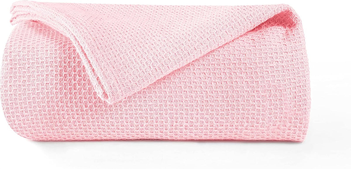 100% Cotton Bed Blanket, Breathable Thermal Blanket Full - Queen Size, Soft Honeycomb Waffle Blanket 90"x90", Cotton Bed Blanket, Perfect for Layering Any Bed for All Season, Pink