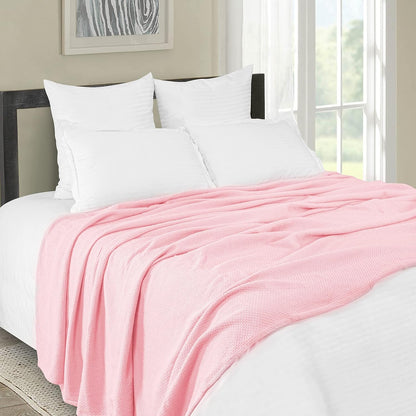 100% Cotton Bed Blanket, Breathable Thermal Blanket Full - Queen Size, Soft Honeycomb Waffle Blanket 90"x90", Cotton Bed Blanket, Perfect for Layering Any Bed for All Season, Pink