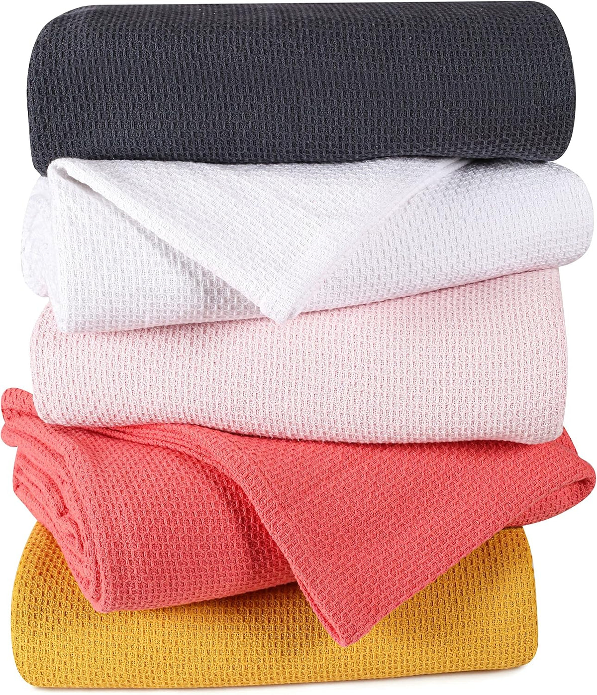 100% Cotton Bed Blanket, Breathable Thermal Blanket Full - Queen Size, Soft Honeycomb Waffle Blanket 90"x90", Cotton Bed Blanket, Perfect for Layering Any Bed for All Season, Pink