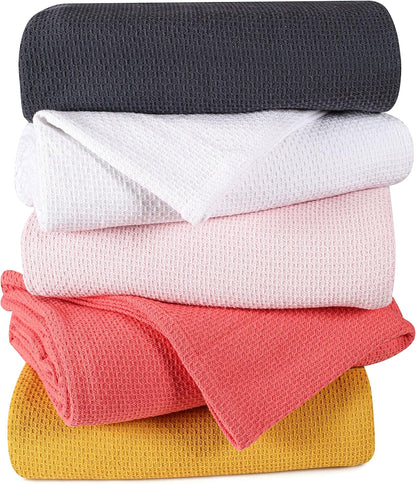 100% Cotton Bed Blanket, Breathable Thermal Blanket Full - Queen Size, Soft Honeycomb Waffle Blanket 90"x90", Cotton Bed Blanket, Perfect for Layering Any Bed for All Season, Pink