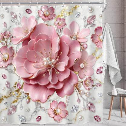 Pink 3D Floral Abstract Shower Curtain Modern Spring Flower 72Wx72L Inch