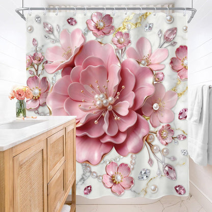 Pink 3D Floral Abstract Shower Curtain Modern Spring Flower 72Wx72L Inch