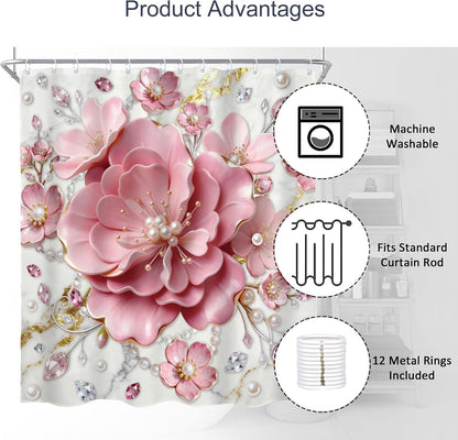 Pink 3D Floral Abstract Shower Curtain Modern Spring Flower 72Wx72L Inch