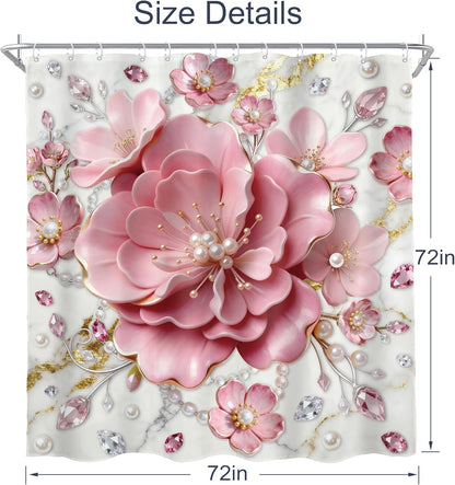 Pink 3D Floral Abstract Shower Curtain Modern Spring Flower 72Wx72L Inch