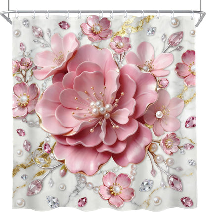 Pink 3D Floral Abstract Shower Curtain Modern Spring Flower 72Wx72L Inch
