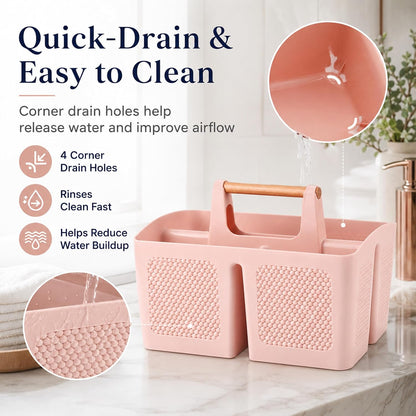 Portable Shower Caddy Basket with Handle, 3-Compartment Plastic Bathroom Organizer, Dorm Shower Basket for College Students, Quick Drain Storage Tote for Toiletries, Camping, Gym, RV