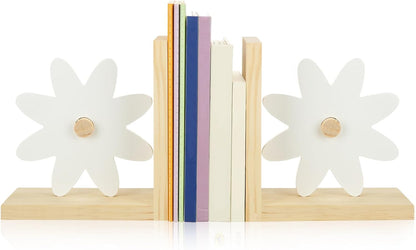 Harloon 2 Pcs Daisy Wooden Bookends Pink Rainbow Moon and Cloud Nursery Bedroom Decor for Home (Daisy)