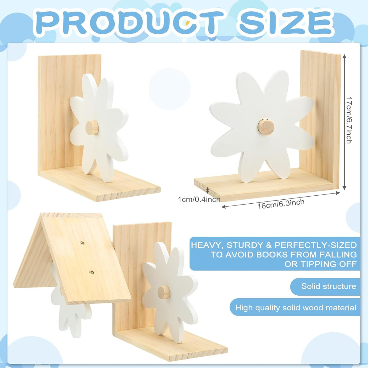 Harloon 2 Pcs Daisy Wooden Bookends Pink Rainbow Moon and Cloud Nursery Bedroom Decor for Home (Daisy)