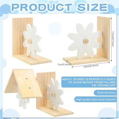 Harloon 2 Pcs Daisy Wooden Bookends Pink Rainbow Moon and Cloud Nursery Bedroom Decor for Home (Daisy)