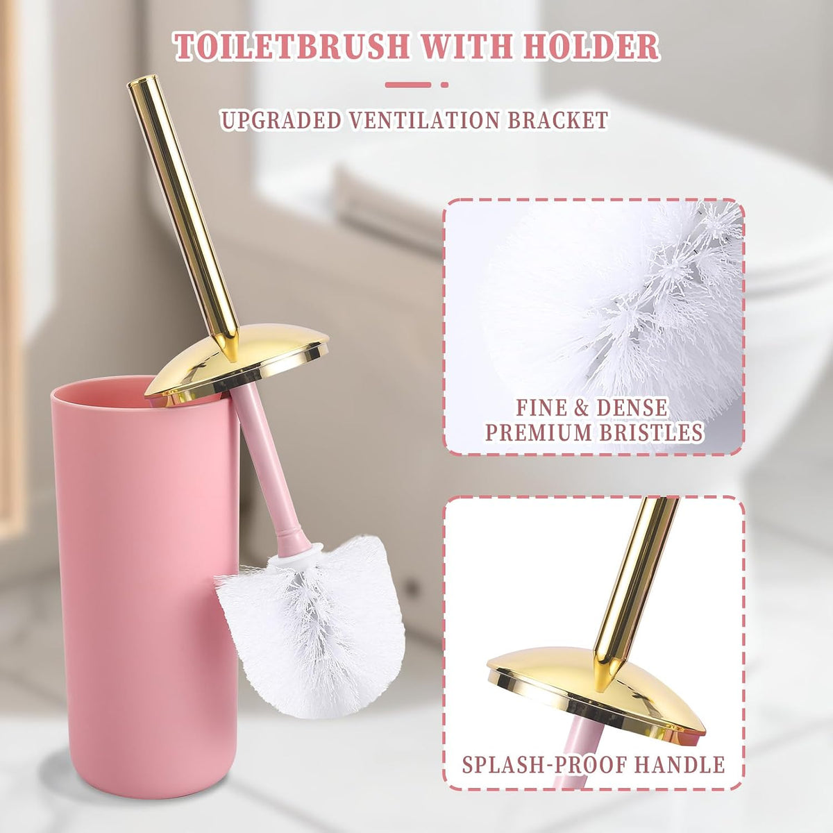 Pink Bathroom Accessories Set, Luxurious Complete 9-Piece Bath Decor Set with Trash Can, Toilet Brush, Soap Dispenser, Toothbrush Holder, Qtip Jars, Vanity Tray, Soap Dish and Tumbler Cup