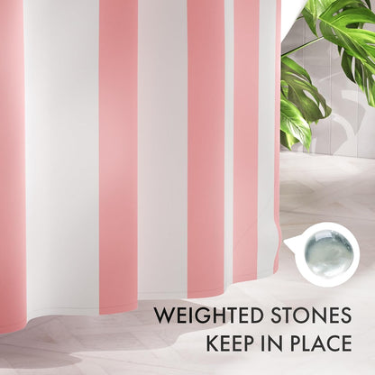 Pink Vertical Stripes Shower Curtain, Cute Pink Stripe Bathroom Shower Curtain with 12 Shower Curtain Hooks, Rustic Fabric Pink and White, 72x72 Inches