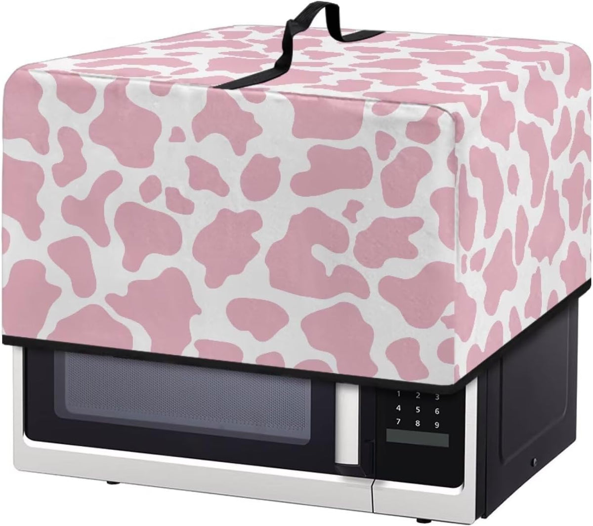 Cow Print Pink White Microwave Oven Dust Cover Non-Slip Microwave Oven Dust Cover Case Splash Proof Heat-Resistant Machine Protector with Top Handle, S